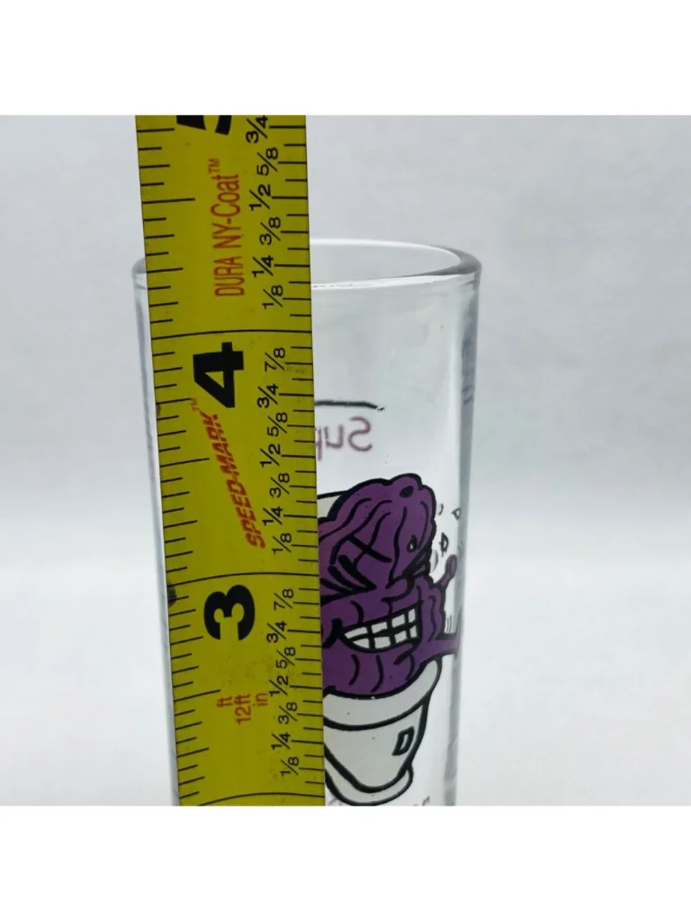 Super Pooper Shot Glass With Purple Prune Cartoon  Funny 